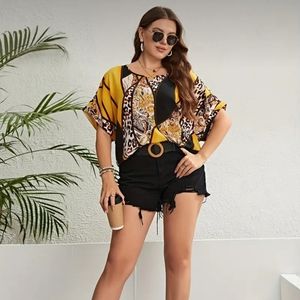 Gold Colorblock Leopard Print Blouse
